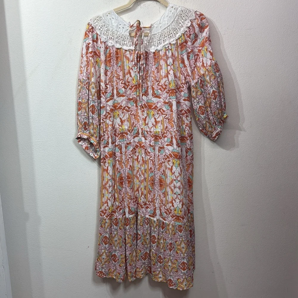 (R3) Anthropologie Florence Floral midi dress Lace collar and embroidered lace - Picture 6 of 14